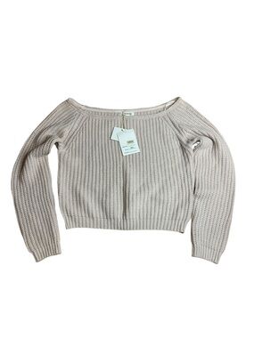 NWT Miracle USA Neutral Off-the-Shoulder Ribbed Knit Crop Sweater Size M/L